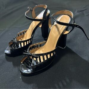 bebe Black Strappy Open-Toe Block Heels